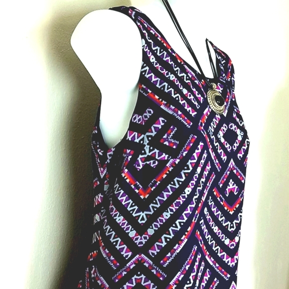 Love fire Sundress sheath lined chiffon navy pink orange purple geometric print - Picture 7 of 10